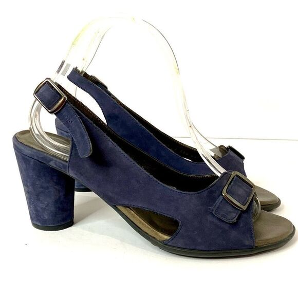 Arche Navy Blue Suede Leather Sling back Heels Adjustable Straps - Picture 1 of 13